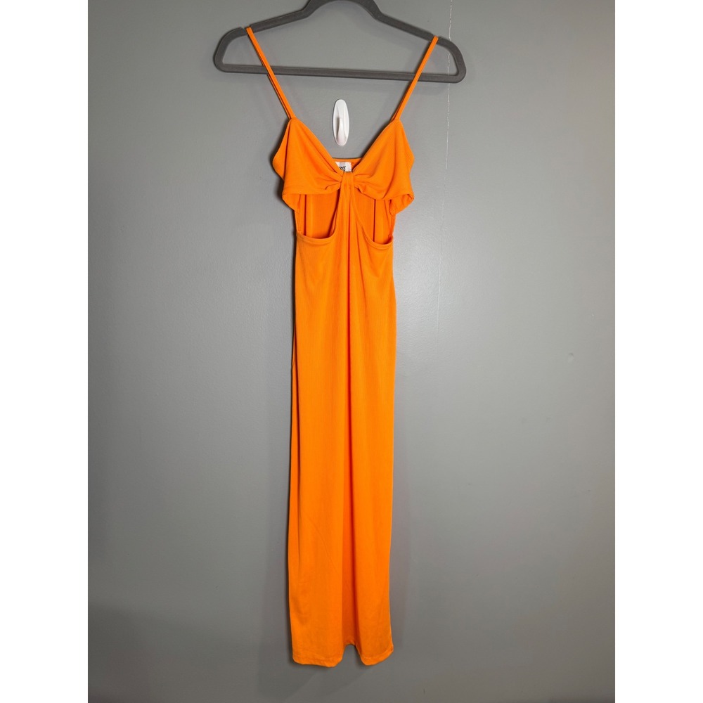 Princess Polly Orange Ribbed Cutout Maxi Dress Bow Front Side Slit Size‎ 2